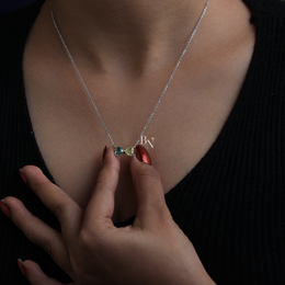 Fancy Color Lab Grown Diamond Necklace, Two Stone Heart Pendant, Green Yellow Toi et Moi Necklace White