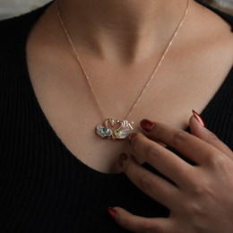 Fancy Green and Yellow Lab Grown Diamond Swan Pendant Necklace, Two Stone Heart Swan Pendant for Women