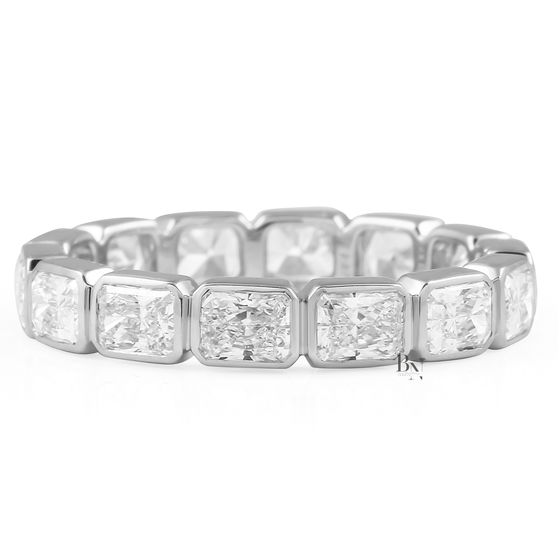 East West Radiant Cut Eternity Band, Lab Grown Diamond Bezel Wedding Ring, 14K Gold 2 Carat Stacking Ring