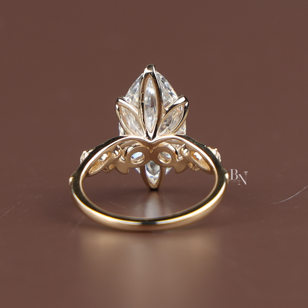 Vintage Inspired, 3ct Marquise Lab Grown Diamond Ring, Unique Yellow Gold Engagement Ring