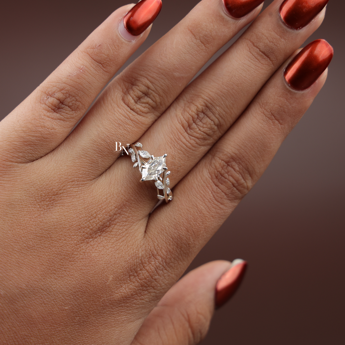 1 Carat Dutch Marquise Lab Grown Diamond Ring, Nature Inspired Vine Engagement Ring