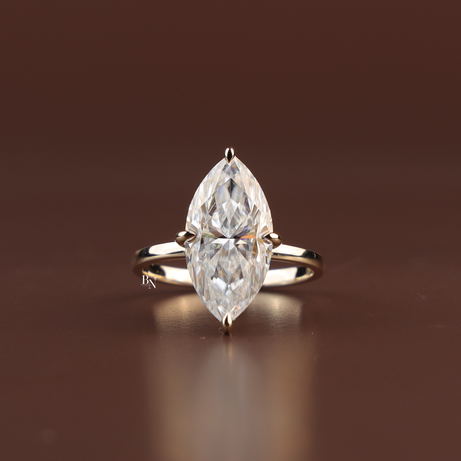 6ct Marquise Cut Lab Grown Diamond Engagement Ring, Modern Slim Band Solitaire Ring, Yellow Gold