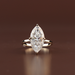 6ct Marquise Cut Lab Grown Diamond Engagement Ring, Modern Slim Band Solitaire Ring, Yellow Gold