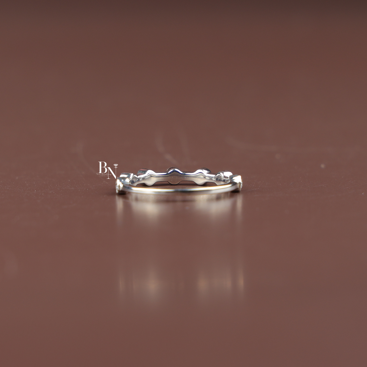 Bezel Set Lab-Grown Diamond Band, Minimalist Stacking Ring, Delicate White Gold Spaced Band