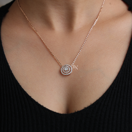 1 CTW Lab Grown Diamond Necklace, Round Double Halo Circle Pendant, Rose Gold