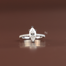 1ct Marquise Lab Diamond Engagement Ring, Hidden Halo Marquise Ring, Slender Pave Band