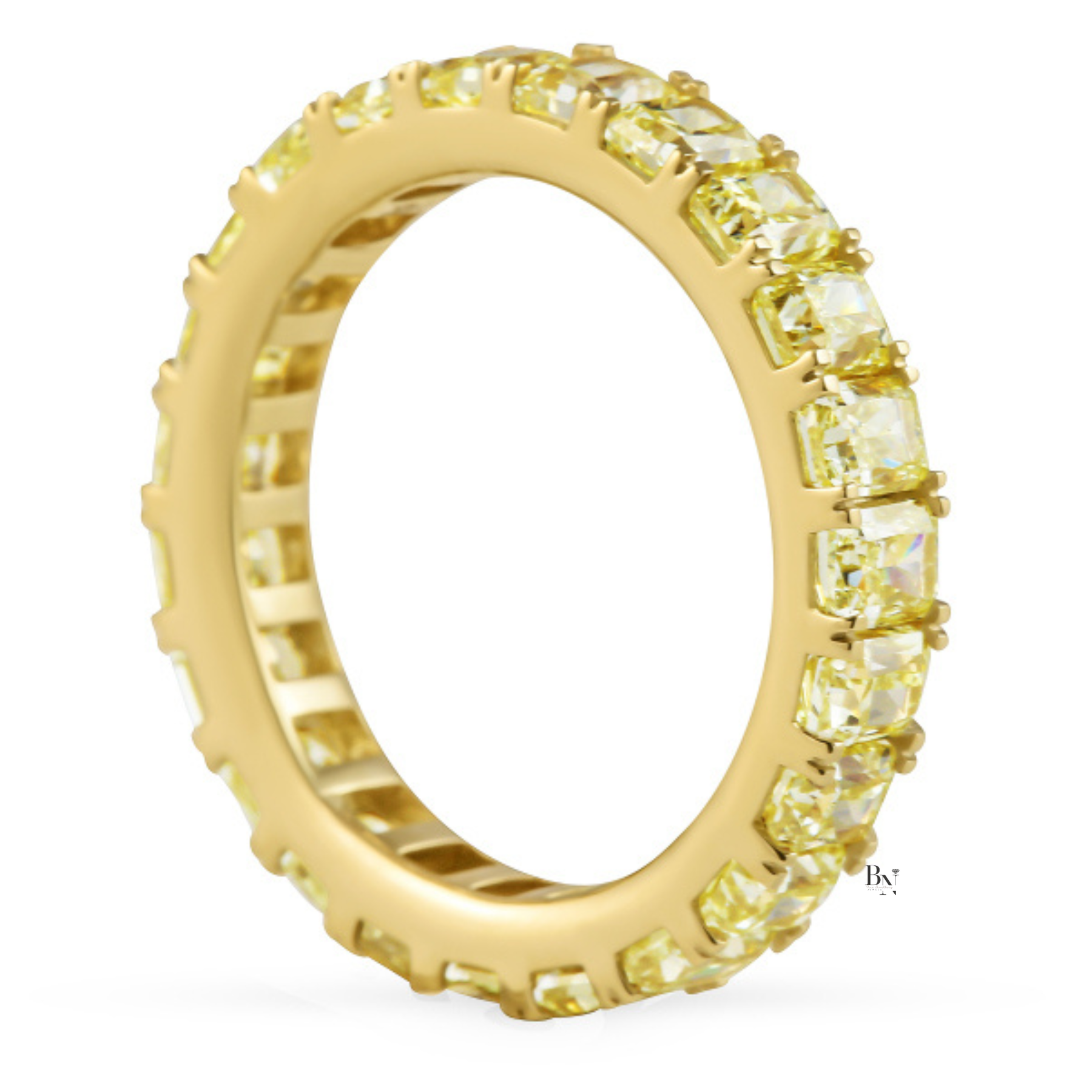 Fancy Yellow Radiant Cut Lab Diamond Eternity Band, Canary Diamond Low Profile Wedding Ring, 4.78 CTW