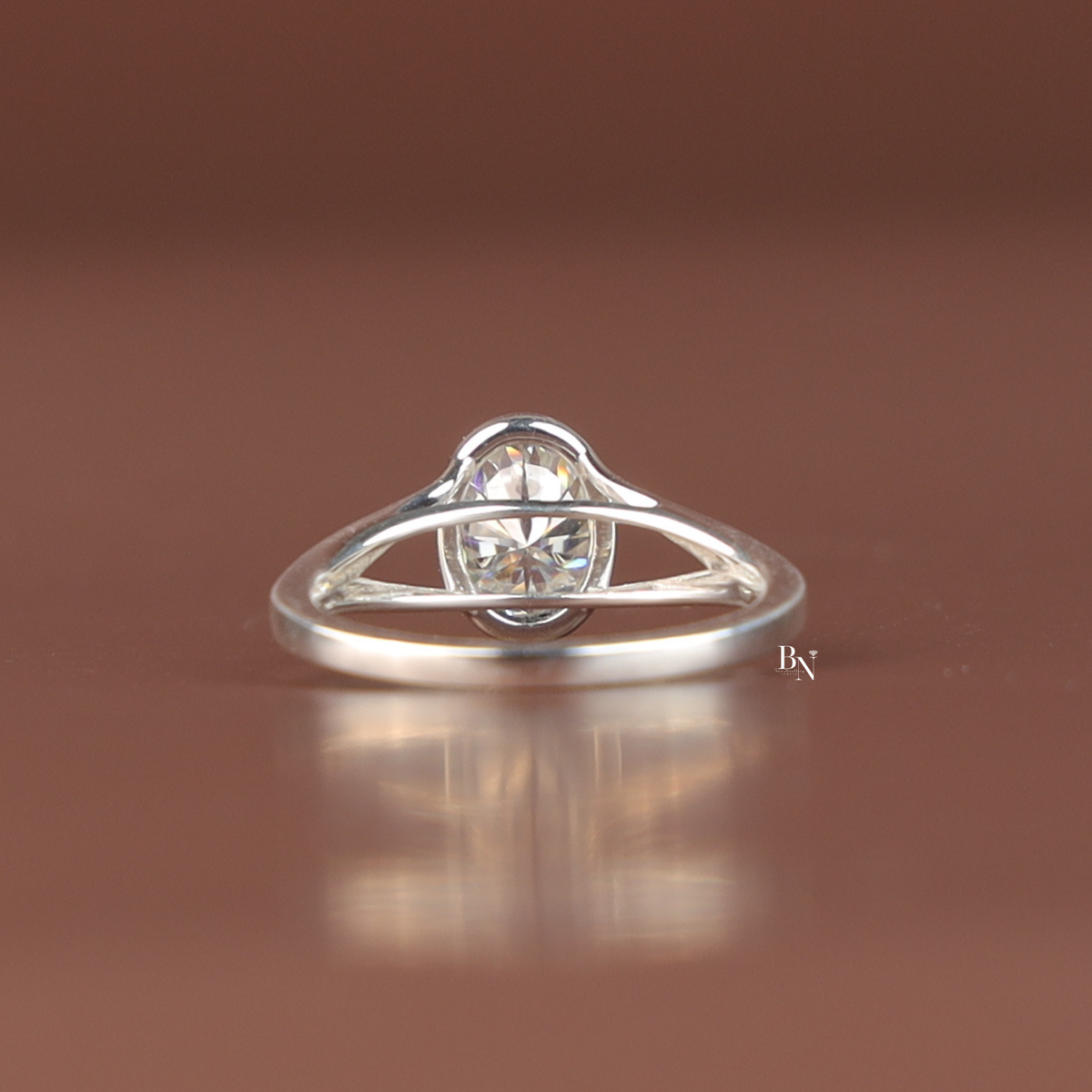 1 Ct Oval Lab Diamond Engagement Ring, Bezel Set Split Shank Solitaire Ring, White Gold Tone
