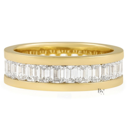 Mens Diamond Wedding Band, 3.90CT Emerald Cut Lab Grown Eternity Ring, 14K Gold Channel Set Band, 6.5mm Wide