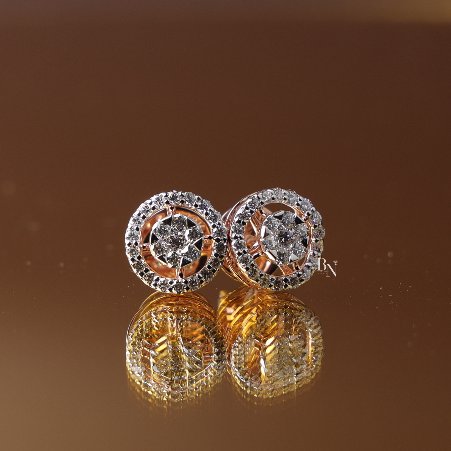 Lab Grown Diamond Stud Earrings, Round Cluster Halo Studs, Rose Gold Screw Back Earrings