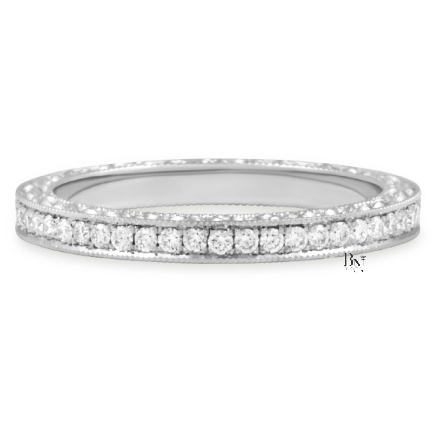 Art Deco Lab Grown Diamond Wedding Band, Engraved Milgrain Eternity Ring, 14K Gold Vintage Style Pave Stacking Ring (Copy)