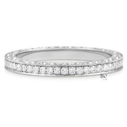 Art Deco Lab Grown Diamond Wedding Band, Engraved Milgrain Eternity Ring, 14K Gold Vintage Style Pave Stacking Ring (Copy)