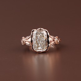 4ct Elongated Cushion Cut Lab Grown Diamond Engagement Ring, Floral Bezel Set Nature Inspired Ring