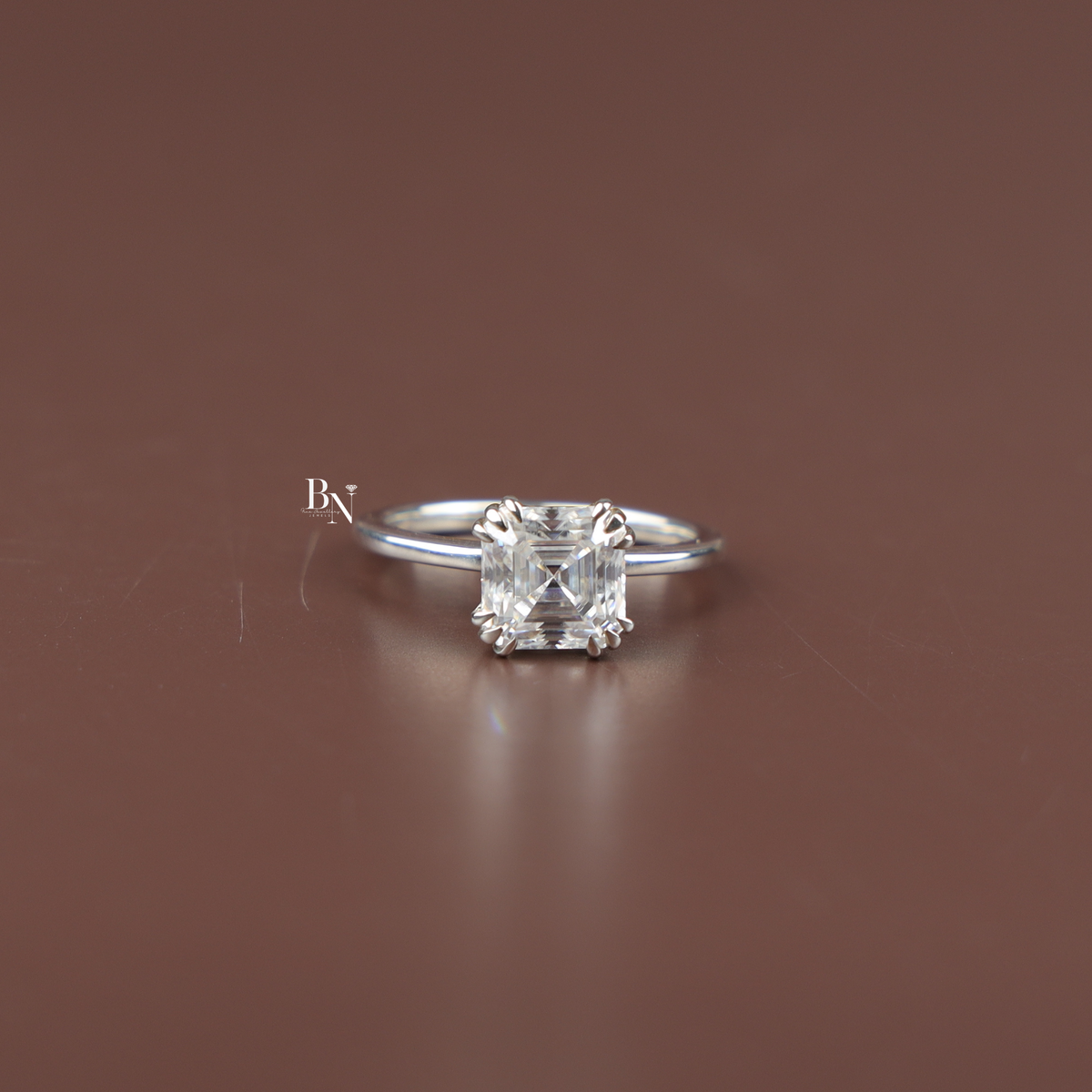2ct Asscher Cut Engagement Ring, Lab Grown Diamond Solitaire, Tulip Basket Setting, Double Claw Prong