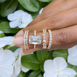 Emerald Cut Lab Diamond Halfway Band, 1.50 TCW Shared Prong Wedding Ring, 18k Gold Stacking Band
