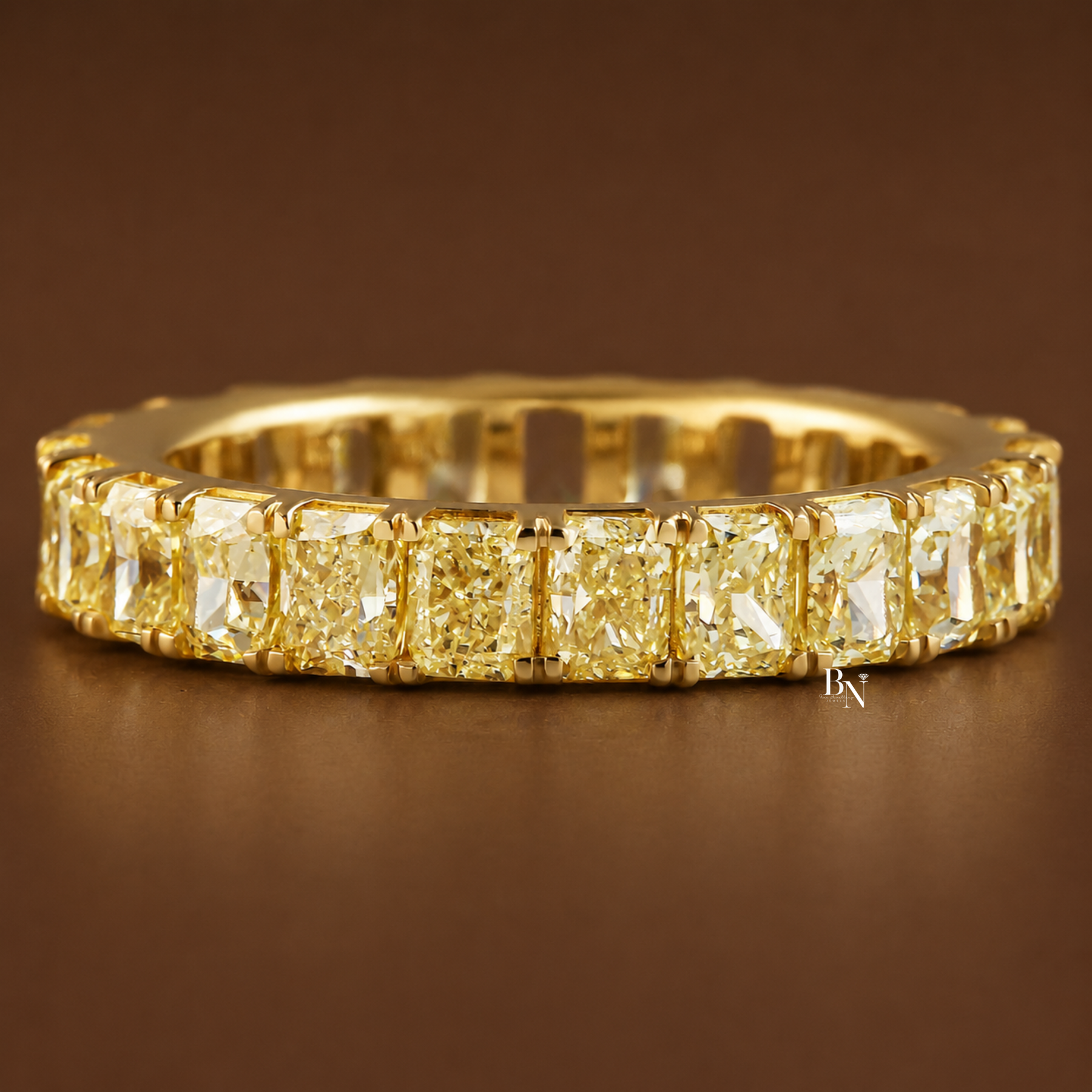 Fancy Yellow Radiant Cut Lab Diamond Eternity Band, Canary Diamond Low Profile Wedding Ring, 4.78 CTW