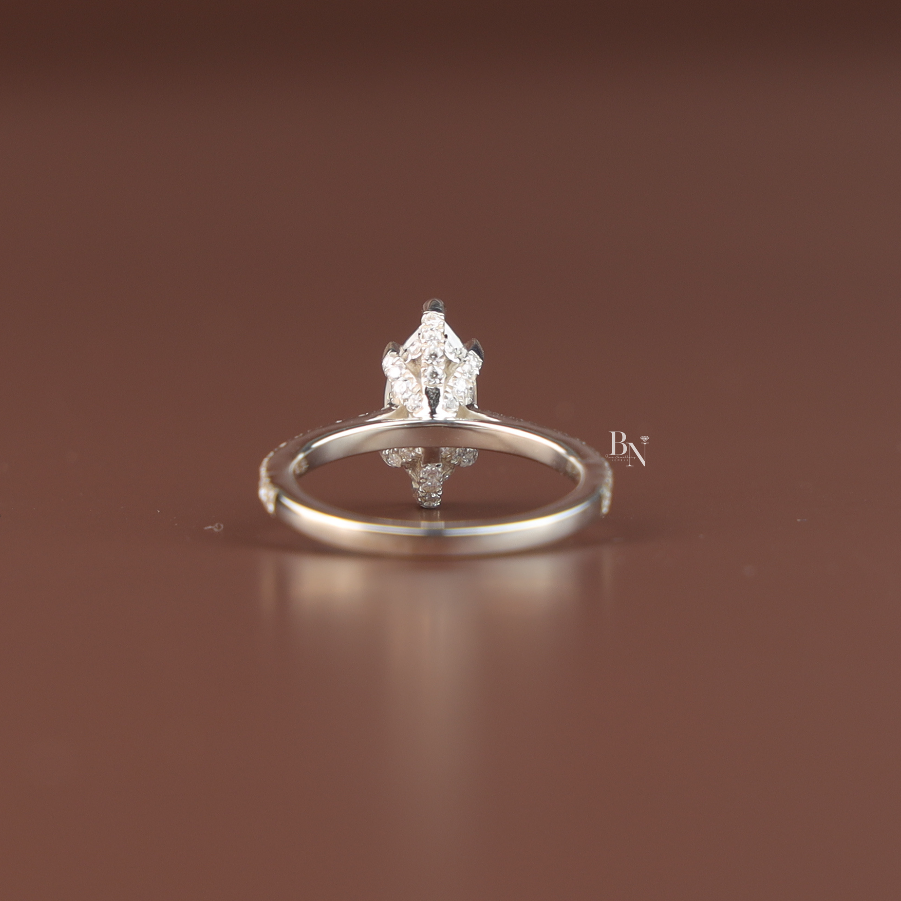 1ct Marquise Lab Diamond Engagement Ring, Hidden Halo Marquise Ring, Slender Pave Band