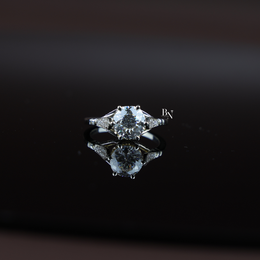 2 Carat Portuguese Cut Lab Grown Diamond Engagement Ring, Cathedral Setting with Pavé Band