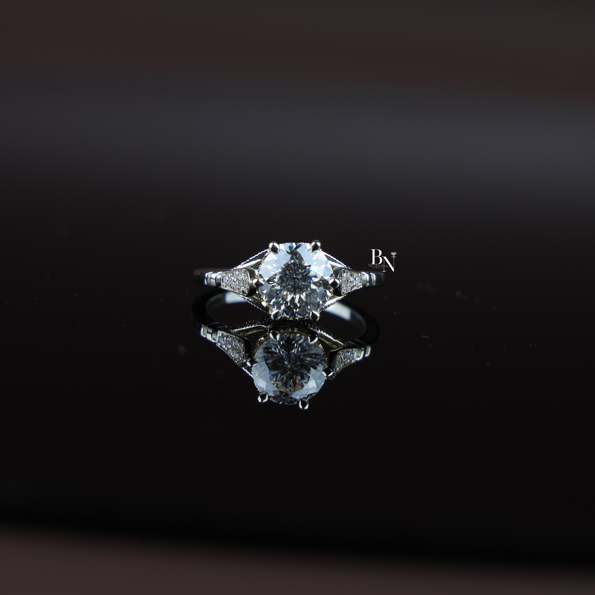 2 Carat Portuguese Cut Lab Grown Diamond Engagement Ring, Cathedral Setting with Pavé Band