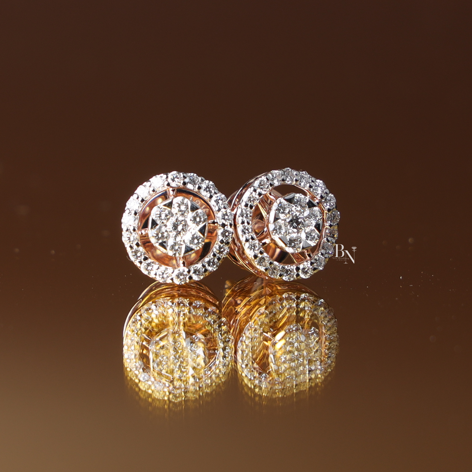 Lab Grown Diamond Stud Earrings, Round Cluster Halo Studs, Rose Gold Screw Back Earrings