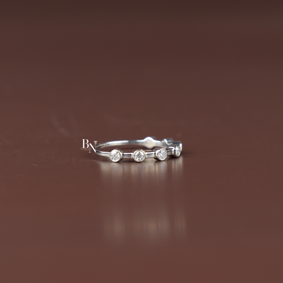 Bezel Set Lab-Grown Diamond Band, Minimalist Stacking Ring, Delicate White Gold Spaced Band