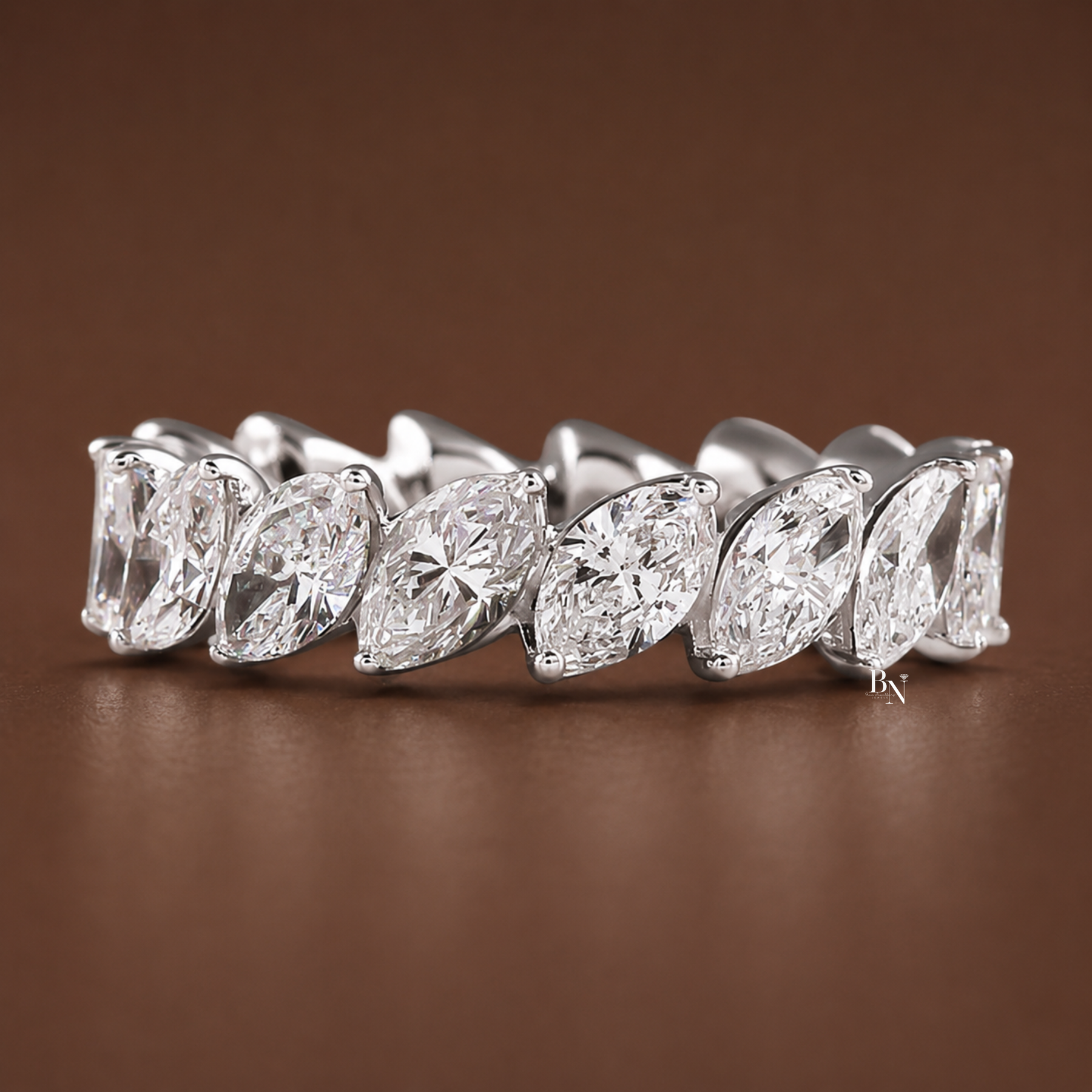 Marquise Lab Diamond Eternity Band, 3.40 CTW Slanted Wedding Ring, 5.1mm White Gold Anniversary Band