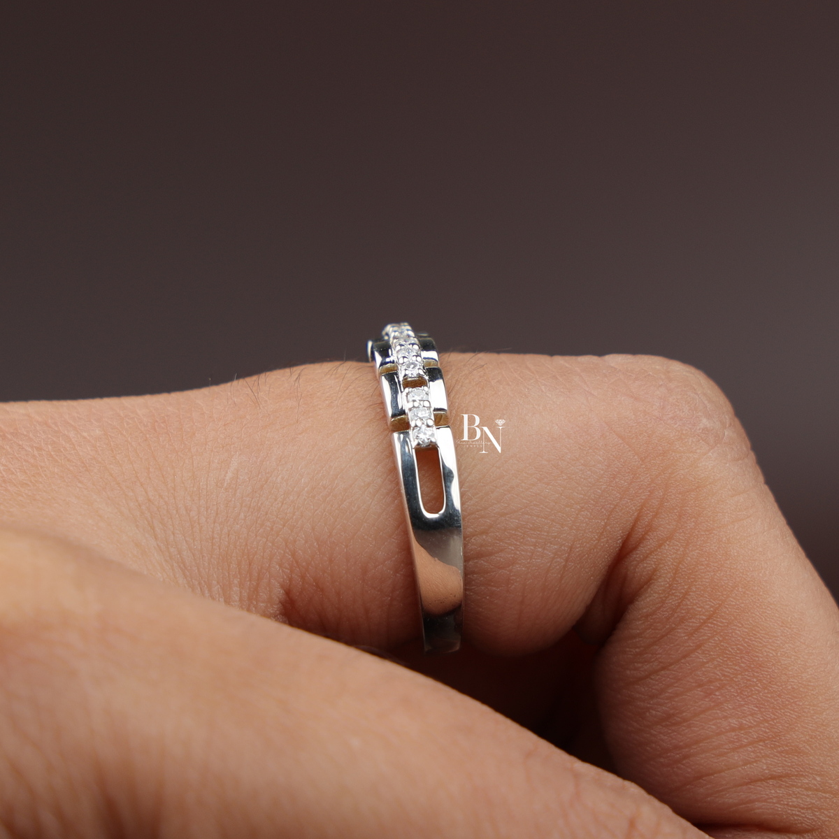 Lab Grown Diamond Unisex Band, Geometric Link Wedding Ring,0.25 ctw