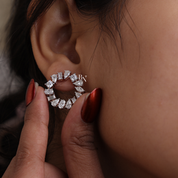 Lab Grown Diamond Open Circle Earrings, Mixed Cut Diamond Studs, Diamond Wreath Earrings