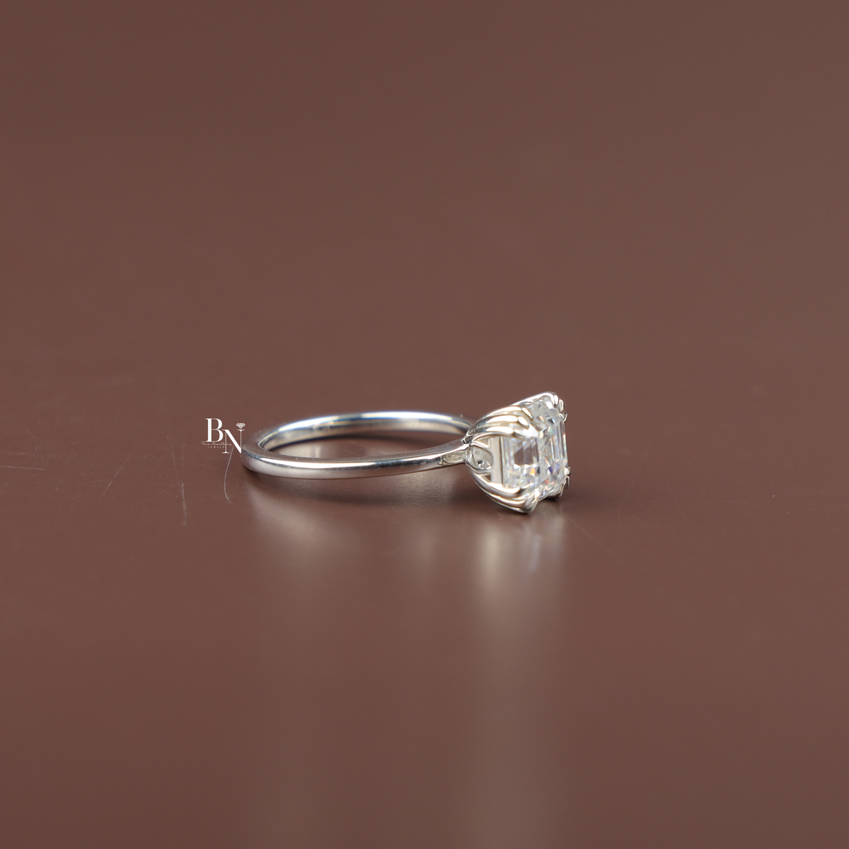 2ct Asscher Cut Engagement Ring, Lab Grown Diamond Solitaire, Tulip Basket Setting, Double Claw Prong