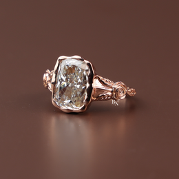 4ct Elongated Cushion Cut Lab Grown Diamond Engagement Ring, Floral Bezel Set Nature Inspired Ring