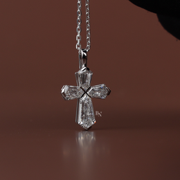 Lab Grown Diamond Cross Necklace, Coffin Cut Diamond Pendant, 14K White Gold Cross, Dainty Religious