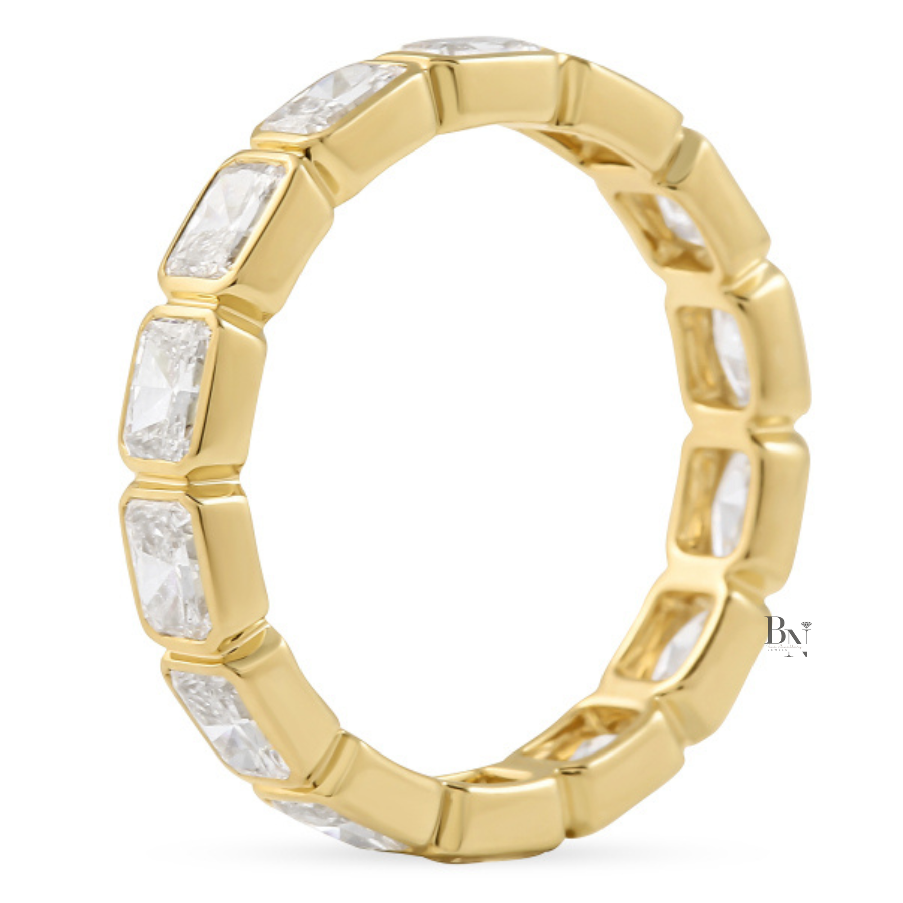 East West Radiant Cut Eternity Band, Lab Grown Diamond Bezel Wedding Ring, 14K Gold 2 Carat Stacking Ring