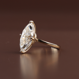 6ct Marquise Cut Lab Grown Diamond Engagement Ring, Modern Slim Band Solitaire Ring, Yellow Gold