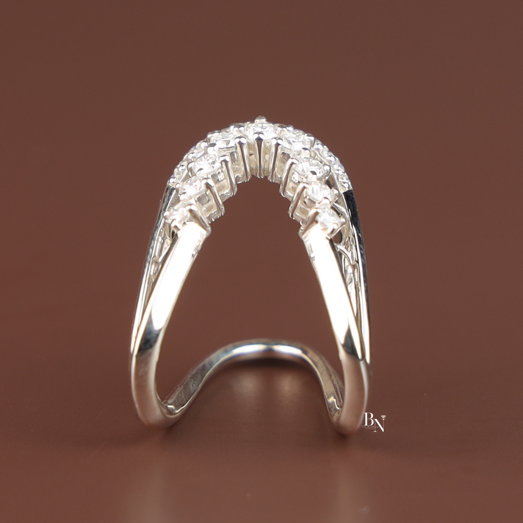 U Shape Lab Grown Diamond Wedding Band, Curved Contour Stacking Ring, Round Cut Diamond Ring Enhancer