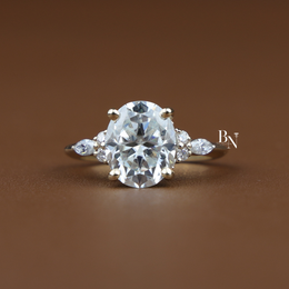 3ct Oval Lab Grown Diamond Engagement Ring, Hidden Halo Oval Ring with Side Stones, Gold Cluster