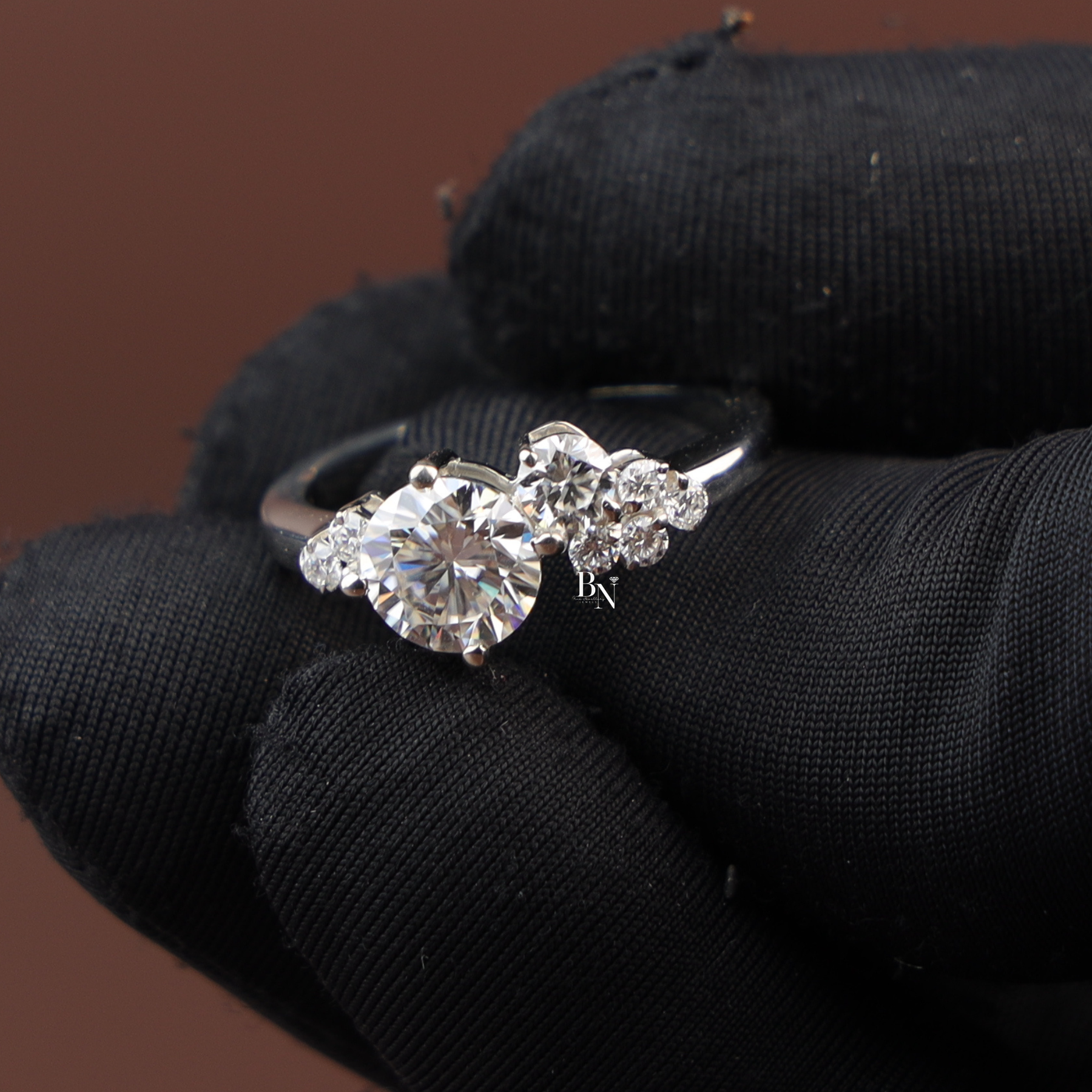 Cluster Ring, Lab Grown Diamond Ring, Asymmetrical Ring, White Gold Statement Ring, Unique Ring