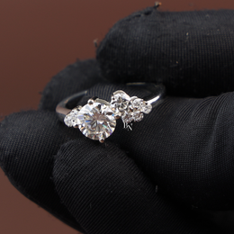 Cluster Ring, Lab Grown Diamond Ring, Asymmetrical Ring, White Gold Statement Ring, Unique Ring