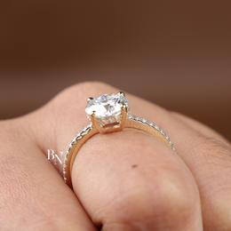 2 Carat Round Lab Diamond Engagement Ring, Hidden Halo Solitaire Ring with Pave Band in Gold