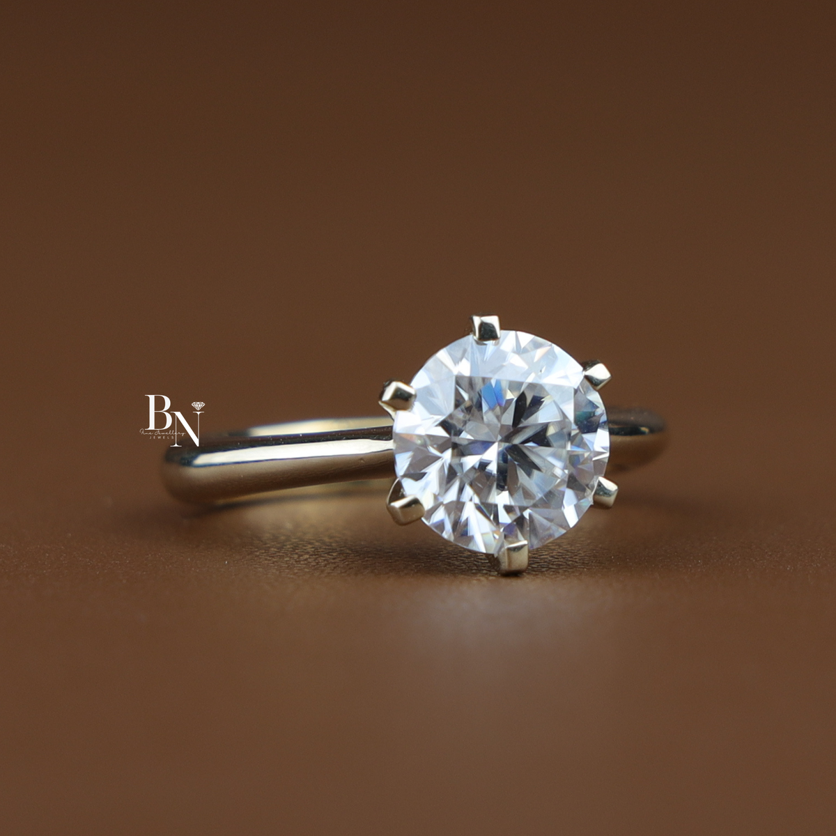 3 Carat Round Lab Diamond Engagement Ring, Classic 6 Prong Solitaire Ring in Gold