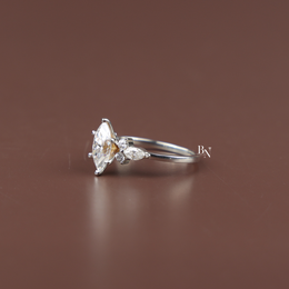 2ct Marquise Lab Grown Diamond Engagement Ring, Cluster Side Stones, V Prong Marquise Ring