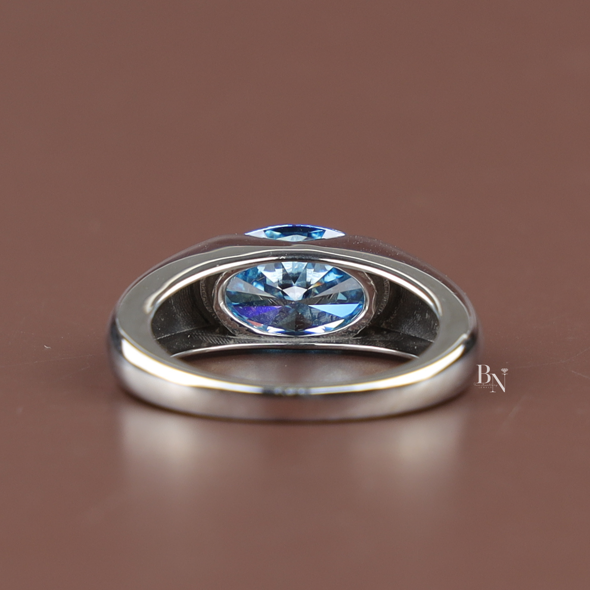2.5ct Fancy Blue Oval Cut Lab Grown Diamond Ring, Bezel Set Modern Solitaire