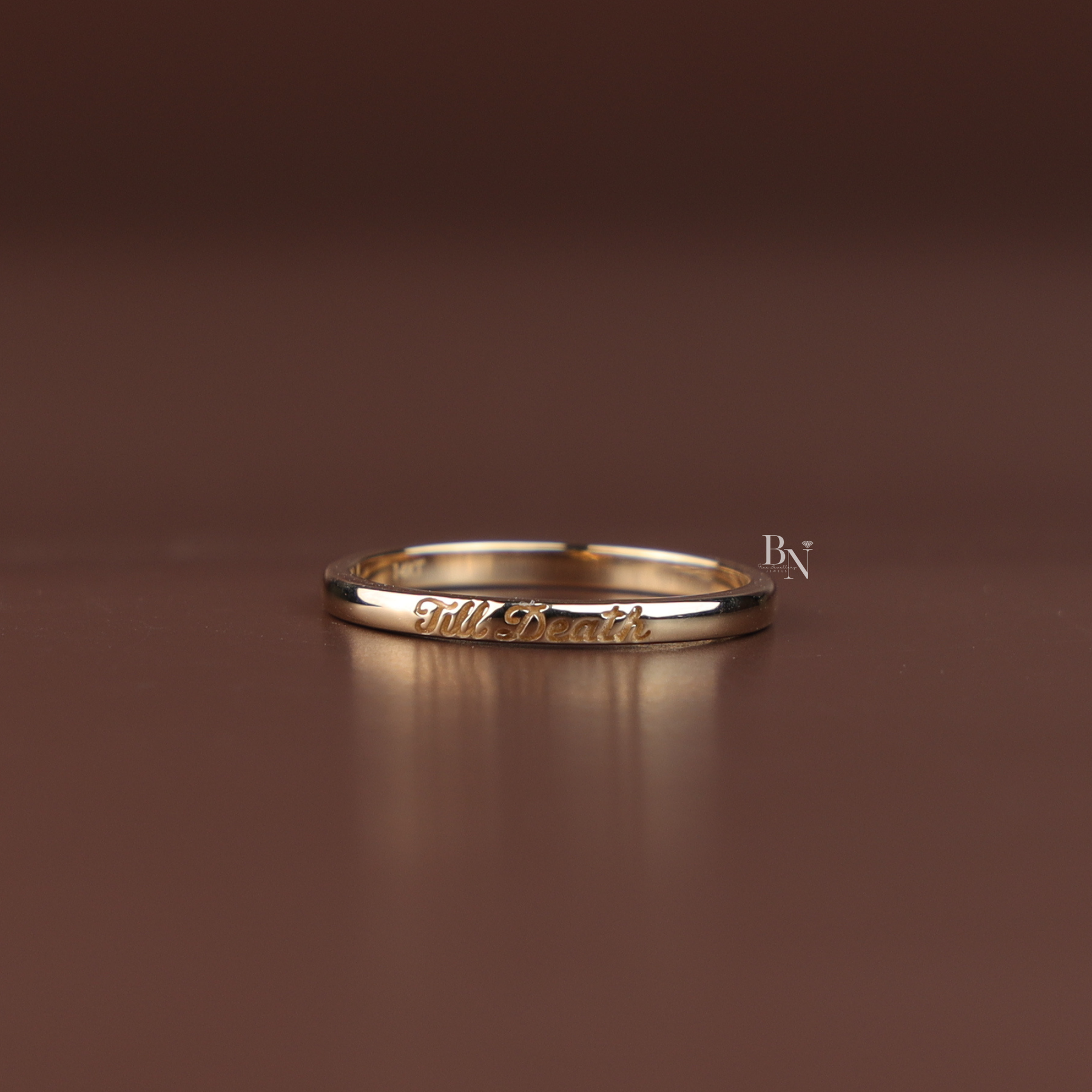 Till Death Wedding Band Set, 14K Gold Couple Rings, Matching Engraved Bands, Script Wedding Ring Set