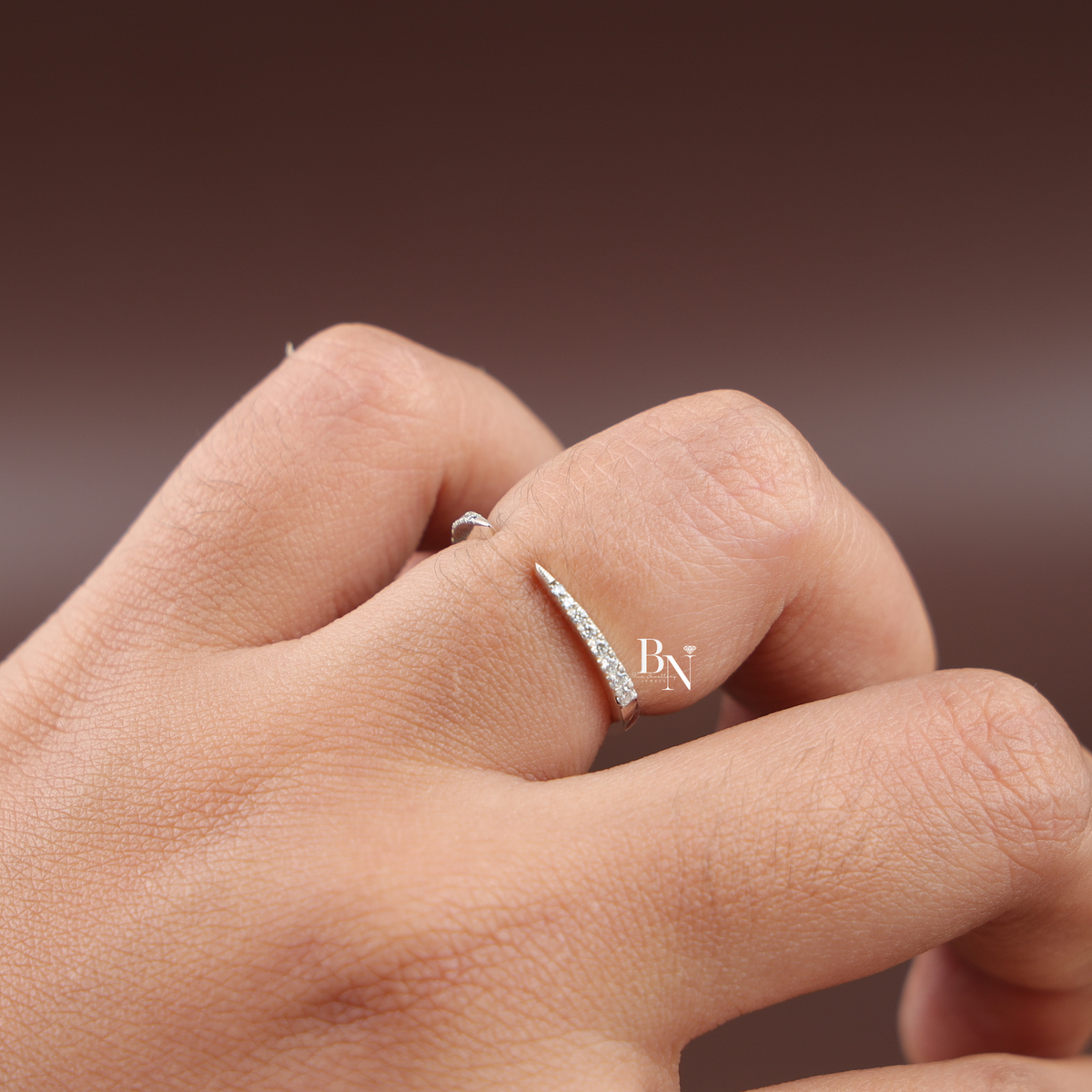 Open Lab-Grown Diamond Ring, Minimalist Stacking Gap Band, Delicate Pavé Diamond Ring
