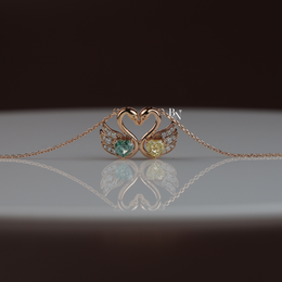 Fancy Green and Yellow Lab Grown Diamond Swan Pendant Necklace, Two Stone Heart Swan Pendant for Women