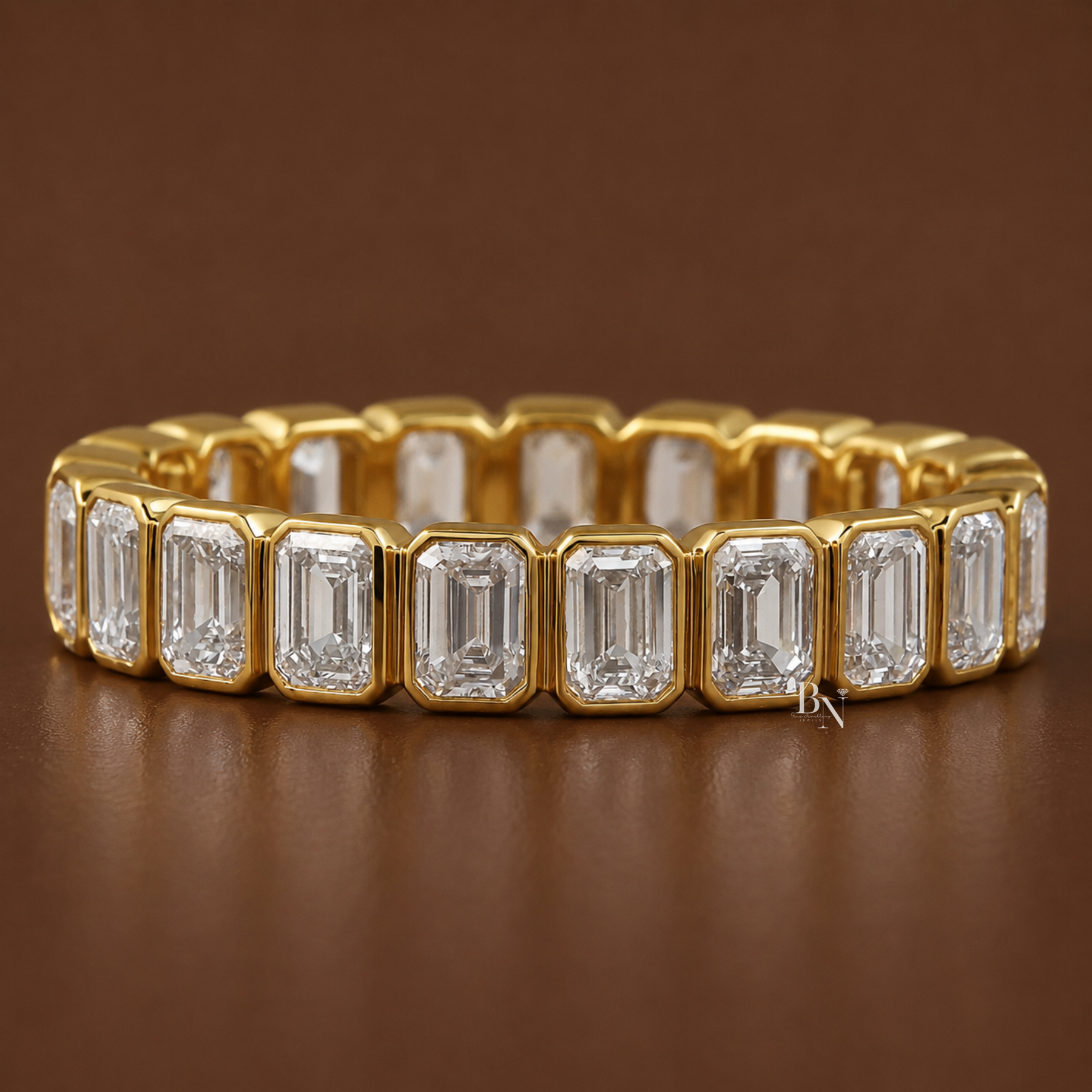 Emerald Cut Lab Diamond Band, 1.70 CTW Bezel Set Eternity Ring, Solid Gold Bridal Stacking Ring