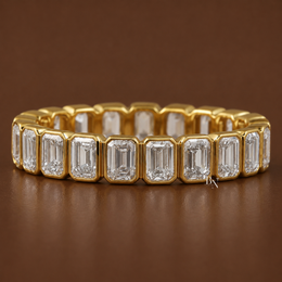 Emerald Cut Lab Diamond Band, 1.70 CTW Bezel Set Eternity Ring, Solid Gold Bridal Stacking Ring