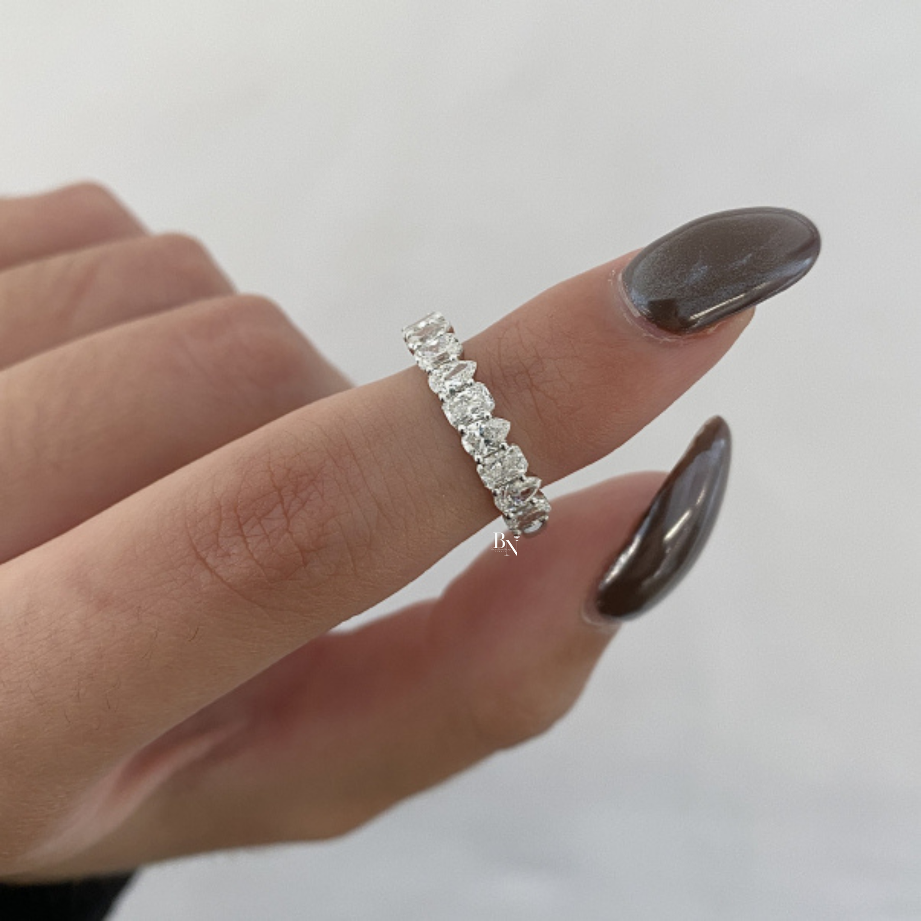 Alternating Pear and Radiant Lab Diamond Wedding Band, 0.90 CTW Half Eternity Ring, Dainty Stackable