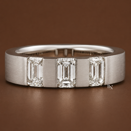 Mens Emerald Cut Lab Diamond Wedding Band, 1.30 CTW 3 Stone Matte Gold Ring, 5.6mm