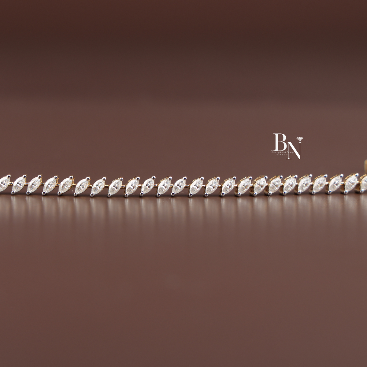 Marquise Cut Lab Grown Diamond Tennis Bracelet, 2.60 CTW Diagonal Slant Diamond Chain, Yellow Gold Fine Jewelry