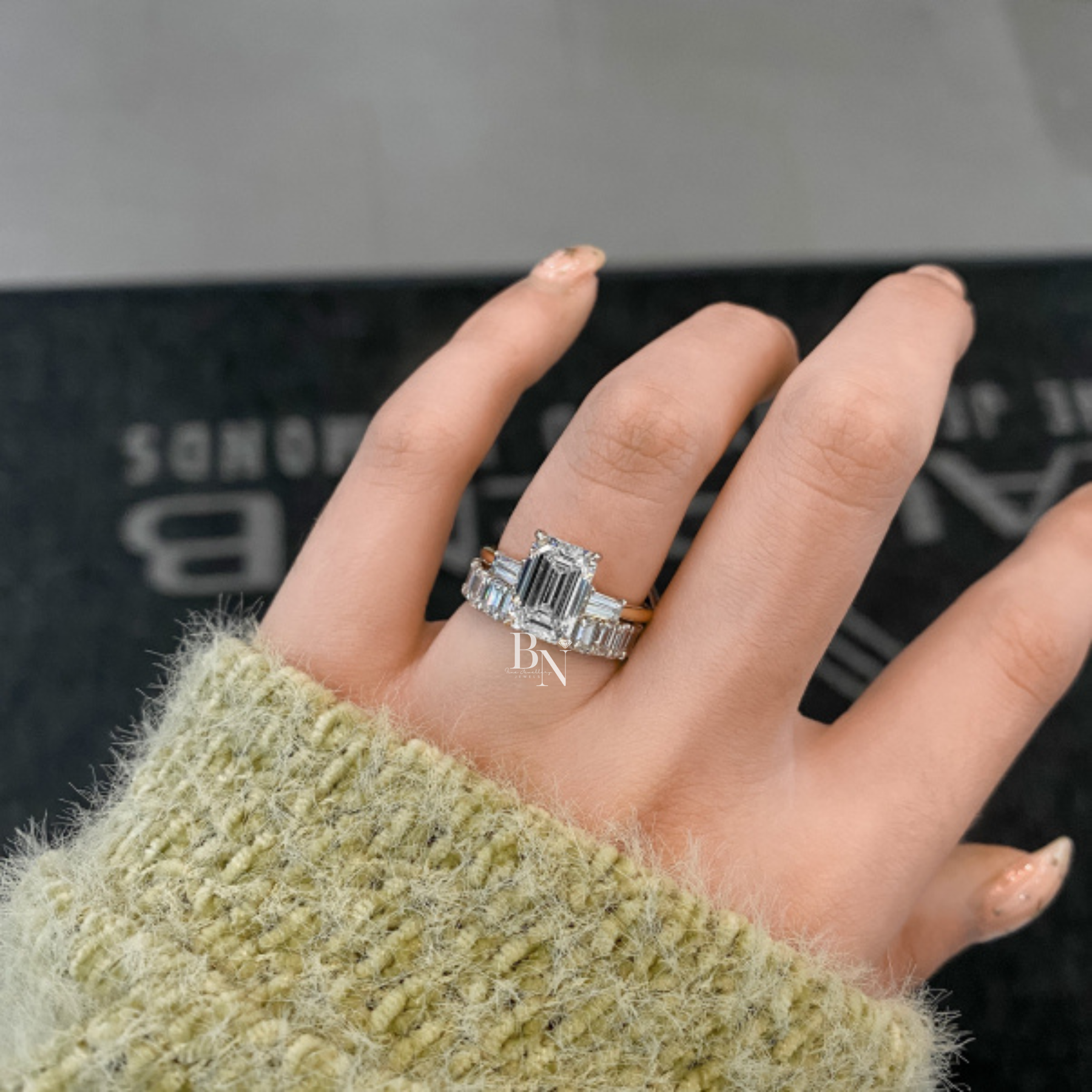 Emerald Cut Lab Diamond Halfway Band, 1.50 TCW Shared Prong Wedding Ring, 18k Gold Stacking Band